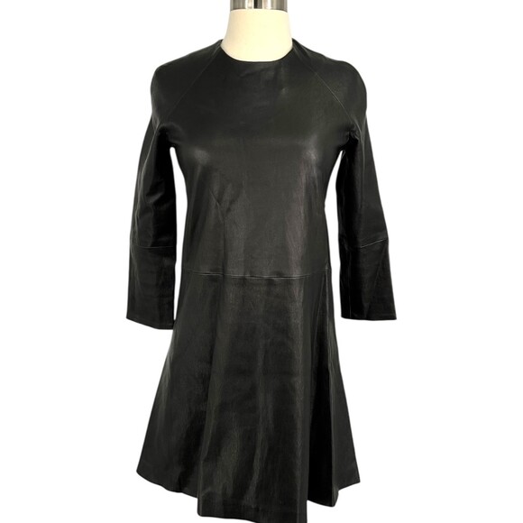 THEPERFEXT Dresses & Skirts - THEPERFEXT Harlem Leather Dress Black Zip Back 3/4 Sleeves Size M Medium